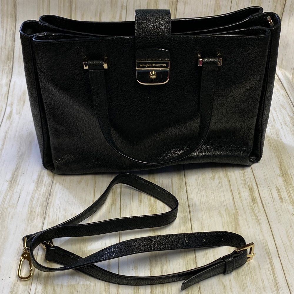 Kate Spade Black Leather Satchel Top Handle Handbag Crossbody Bag